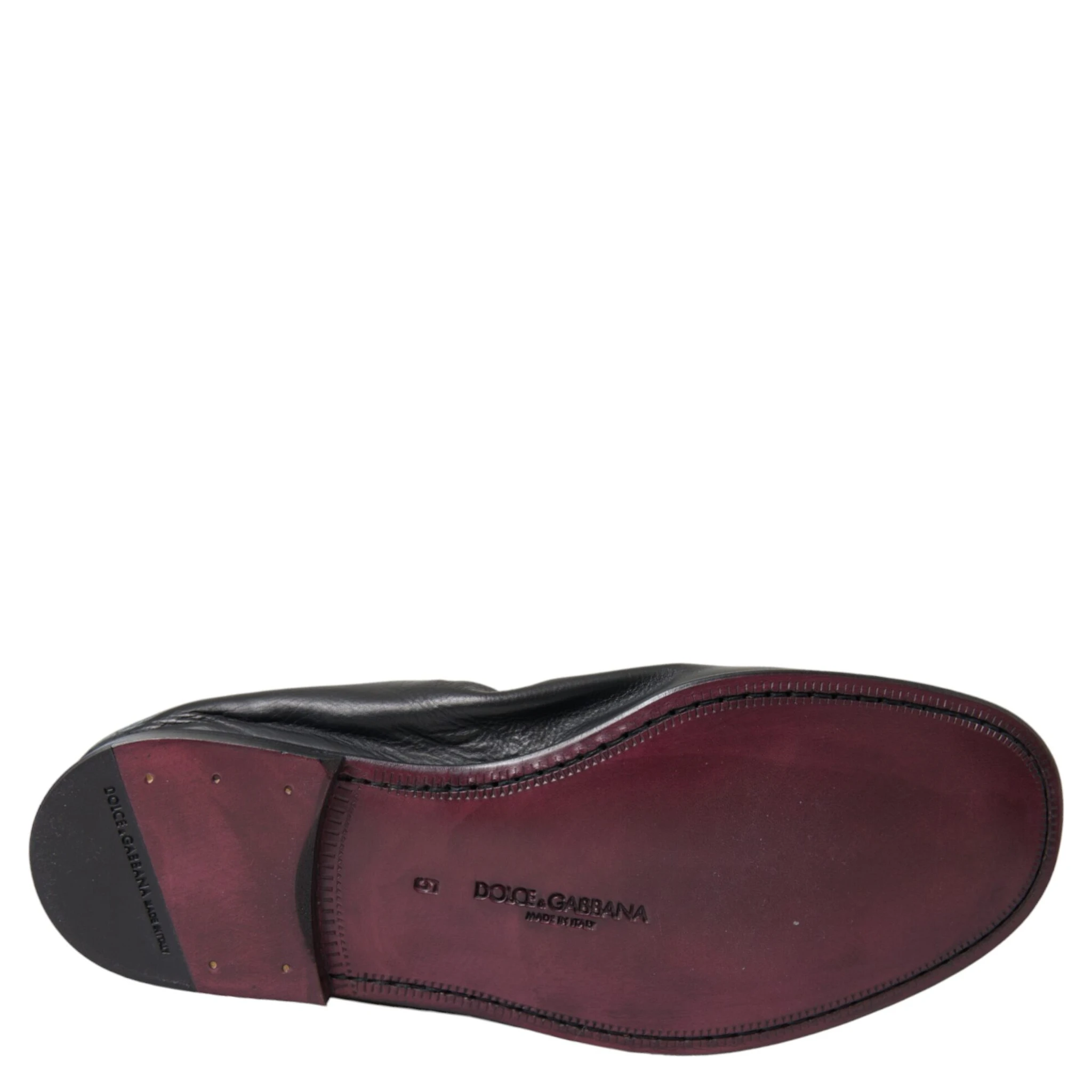 Black Logo Embroidered Leather Loafer Men Dress Shoes