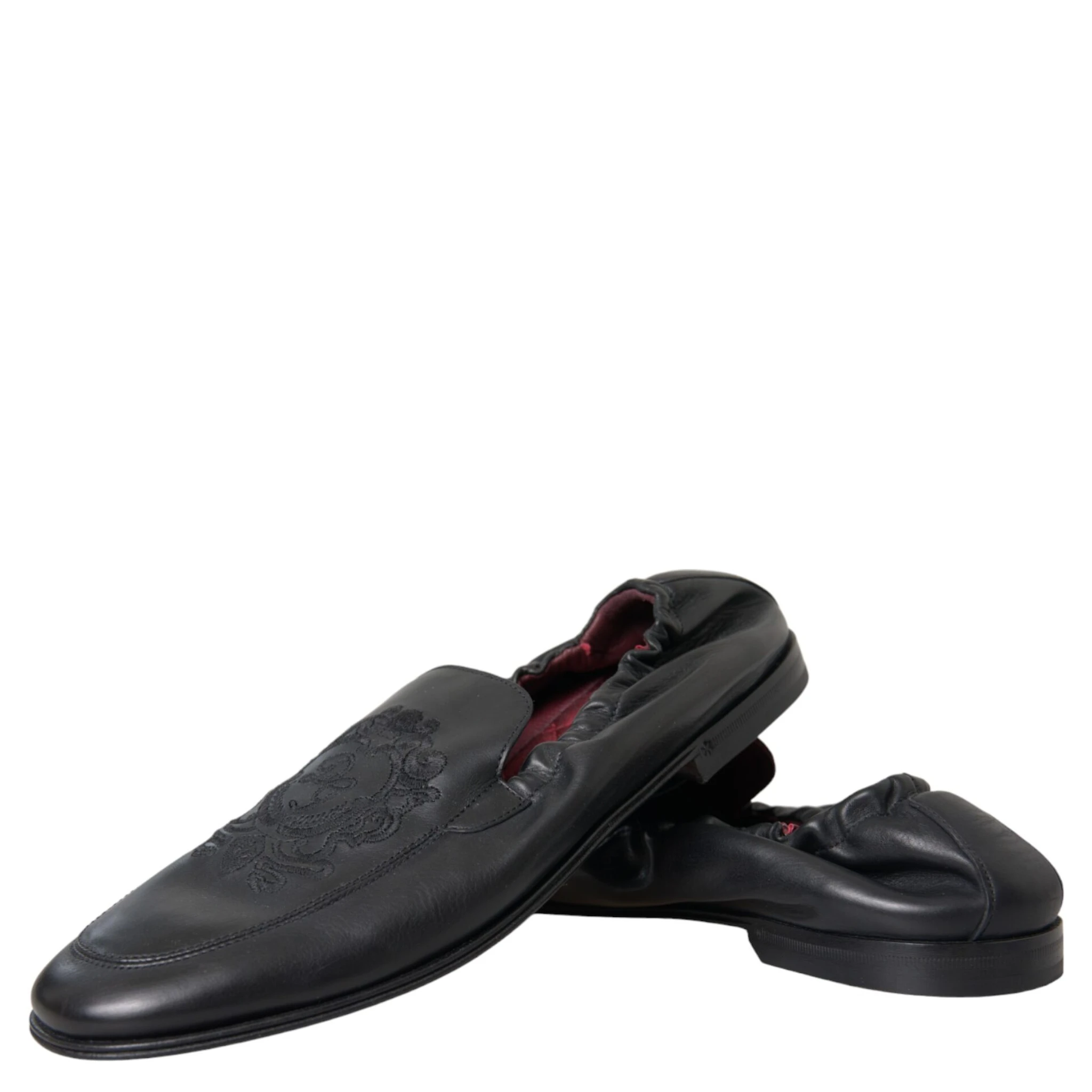 Black Logo Embroidered Leather Loafer Men Dress Shoes