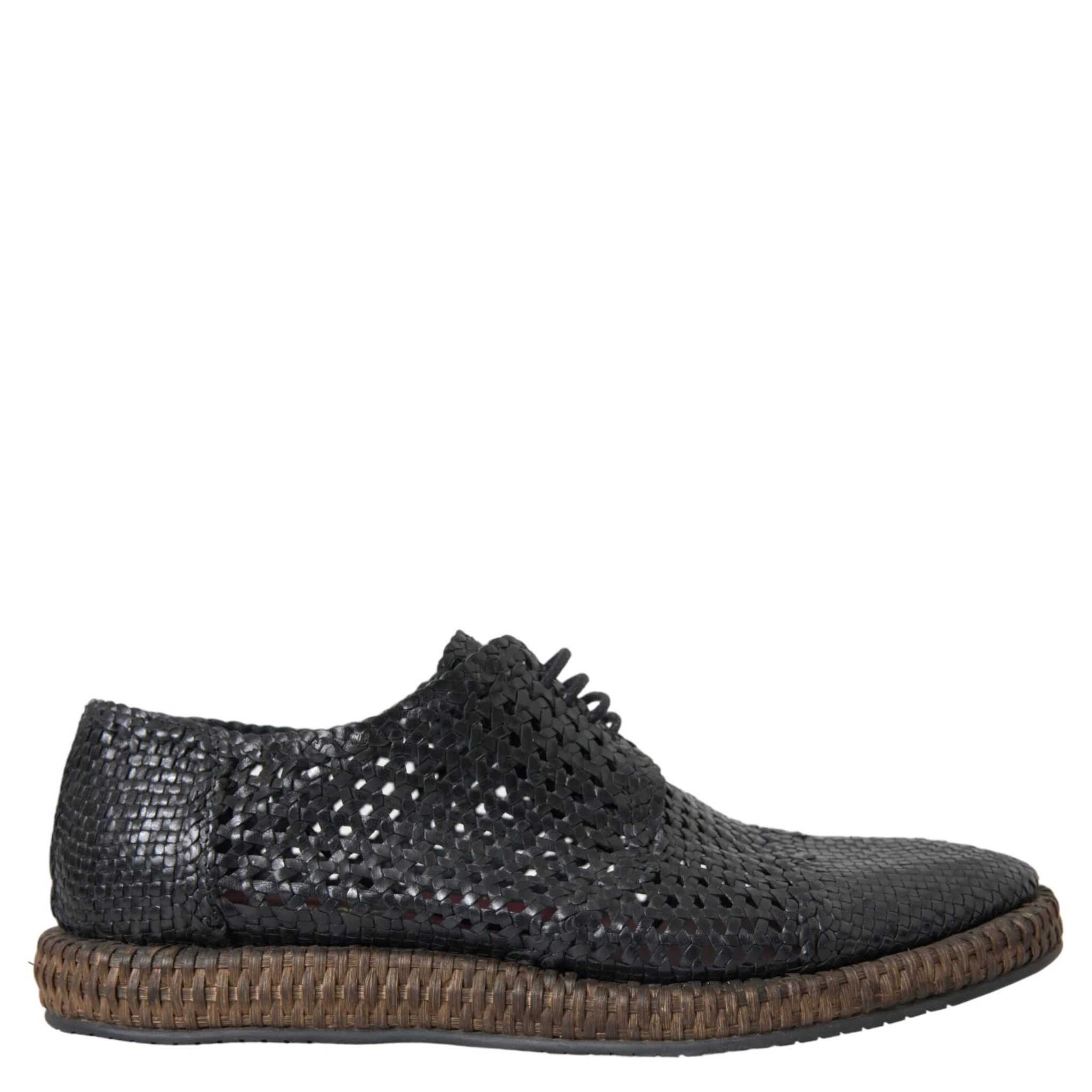 Black Woven Goat Leather Lace Up Derby Shoes
