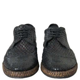 Black Woven Goat Leather Lace Up Derby Shoes