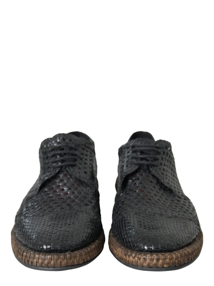 Black Woven Goat Leather Lace Up Derby Shoes alternative