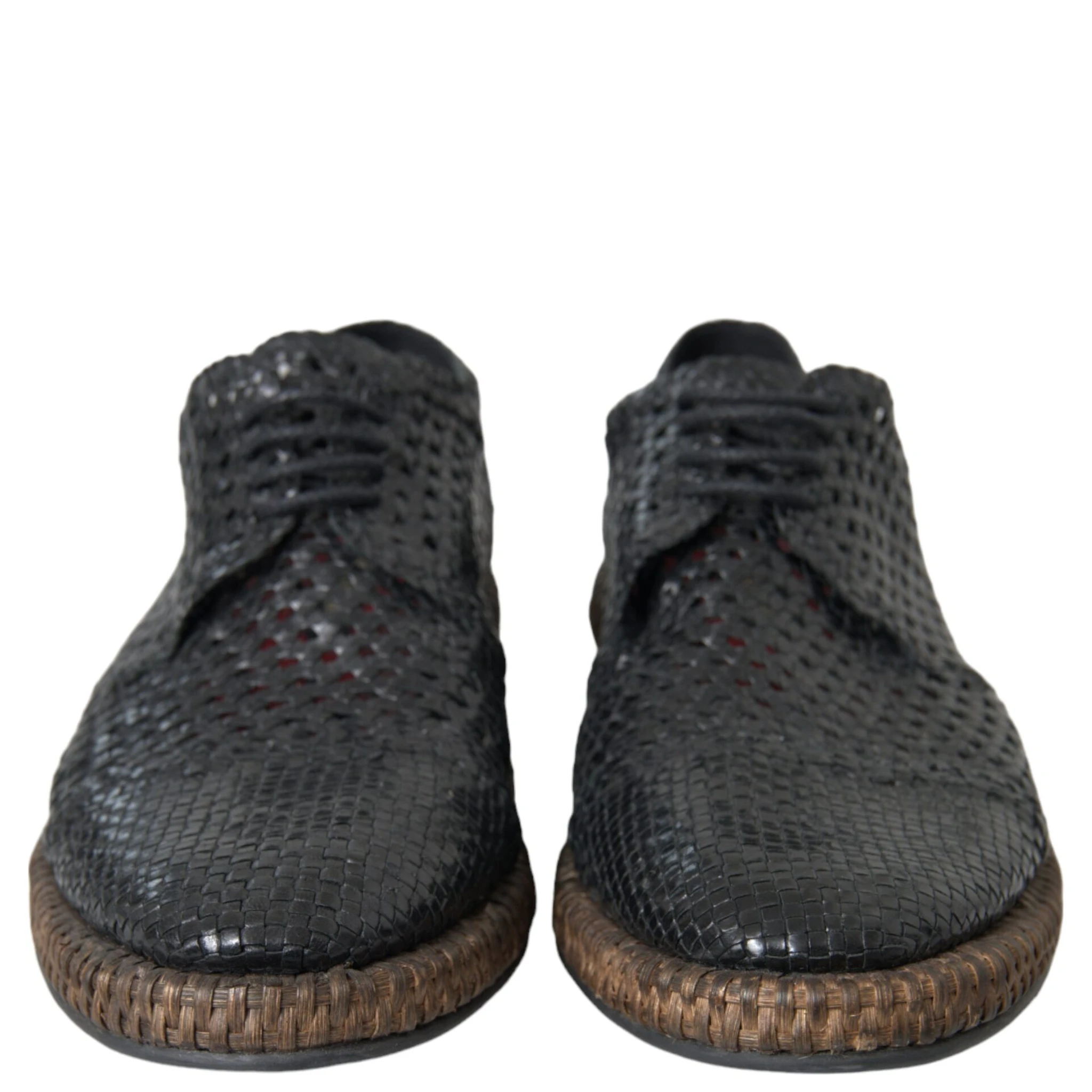 Black Woven Goat Leather Lace Up Derby Shoes