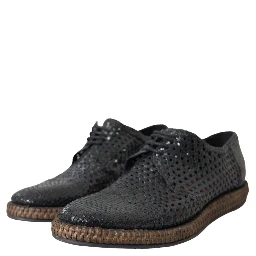 Black Woven Goat Leather Lace Up Derby Shoes