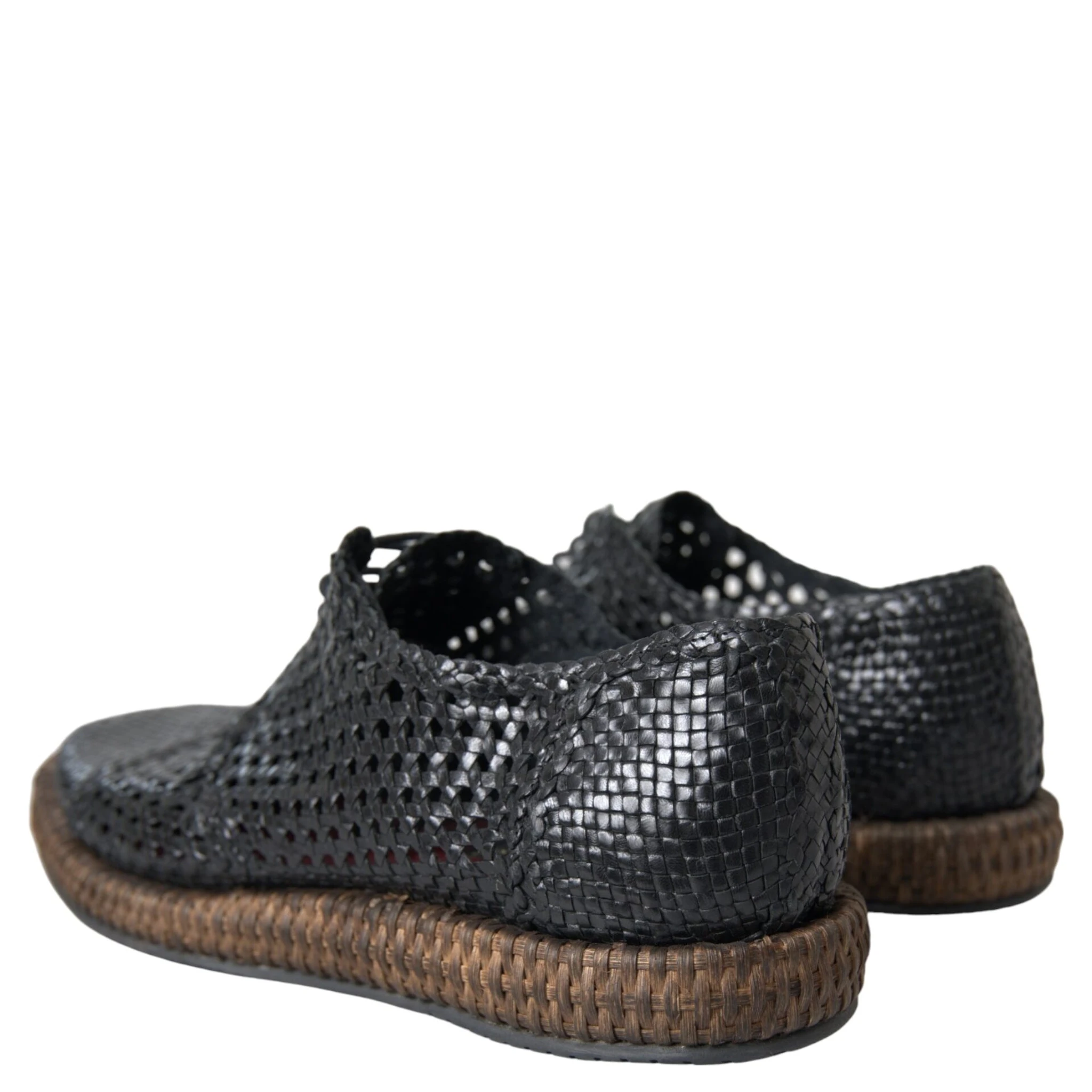 Black Woven Goat Leather Lace Up Derby Shoes