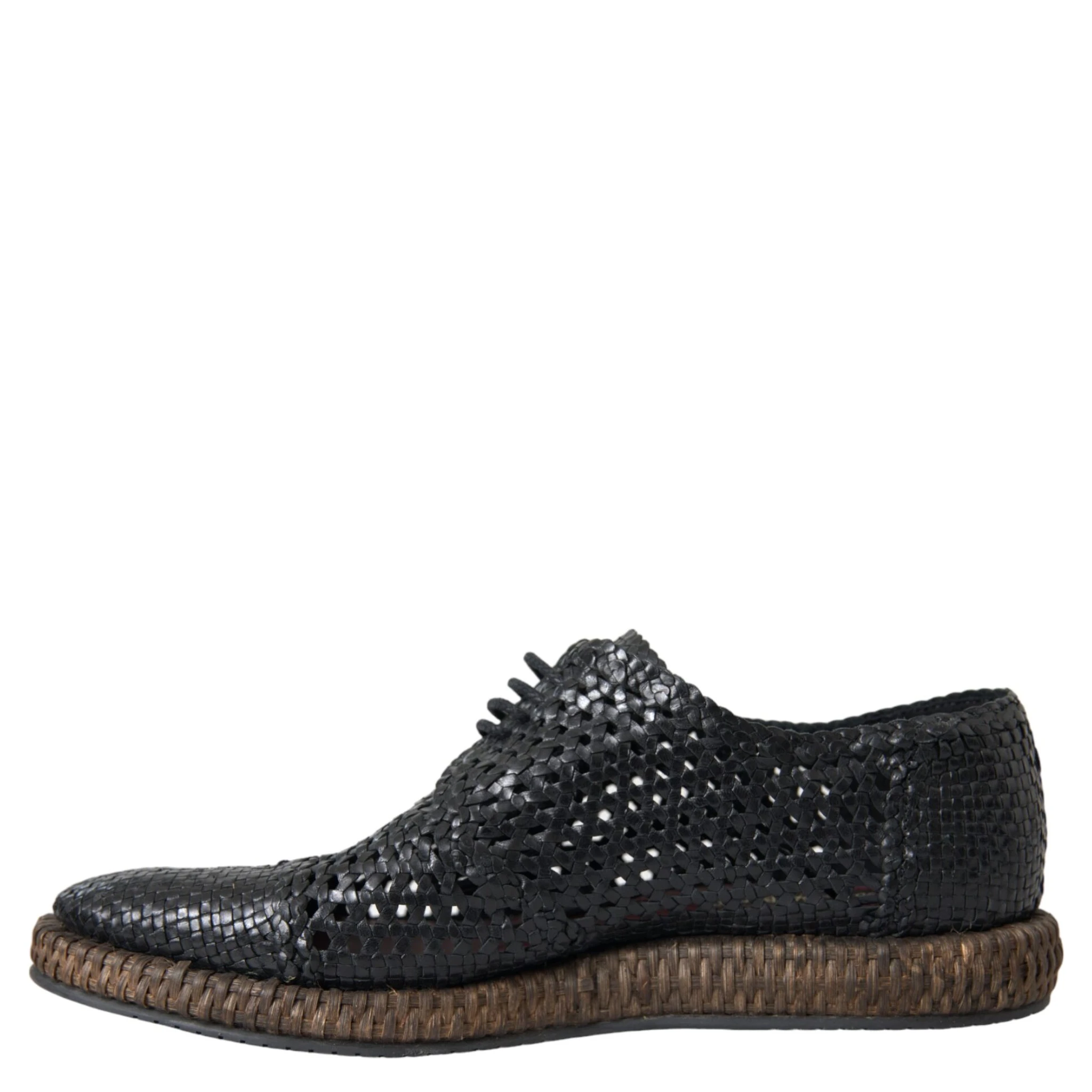 Black Woven Goat Leather Lace Up Derby Shoes