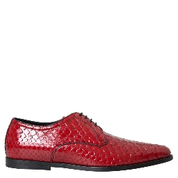 Red Textured Varnished Derby Men Formal Shoes
