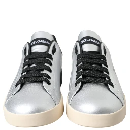 Silver Portofino Calf Leather Sneakers Men Shoes