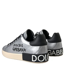 Silver Portofino Calf Leather Sneakers Men Shoes