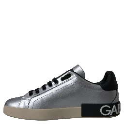 Silver Portofino Calf Leather Sneakers Men Shoes