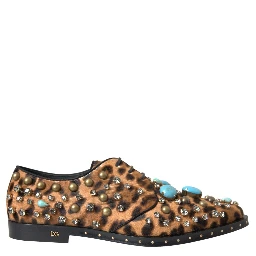 Brown Leopard Hair Crystal Dress Broque Shoes