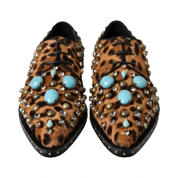 Brown Leopard Hair Crystal Dress Broque Shoes
