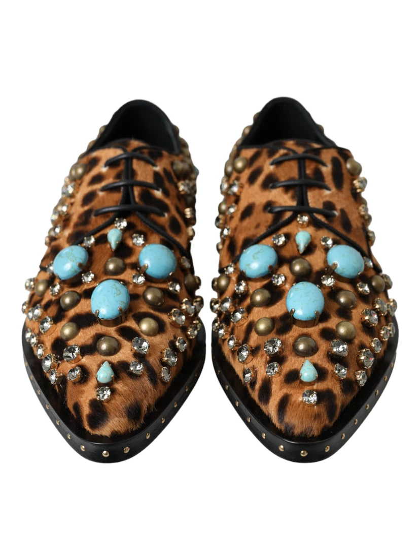 Brown Leopard Hair Crystal Dress Broque Shoes
