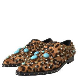 Brown Leopard Hair Crystal Dress Broque Shoes