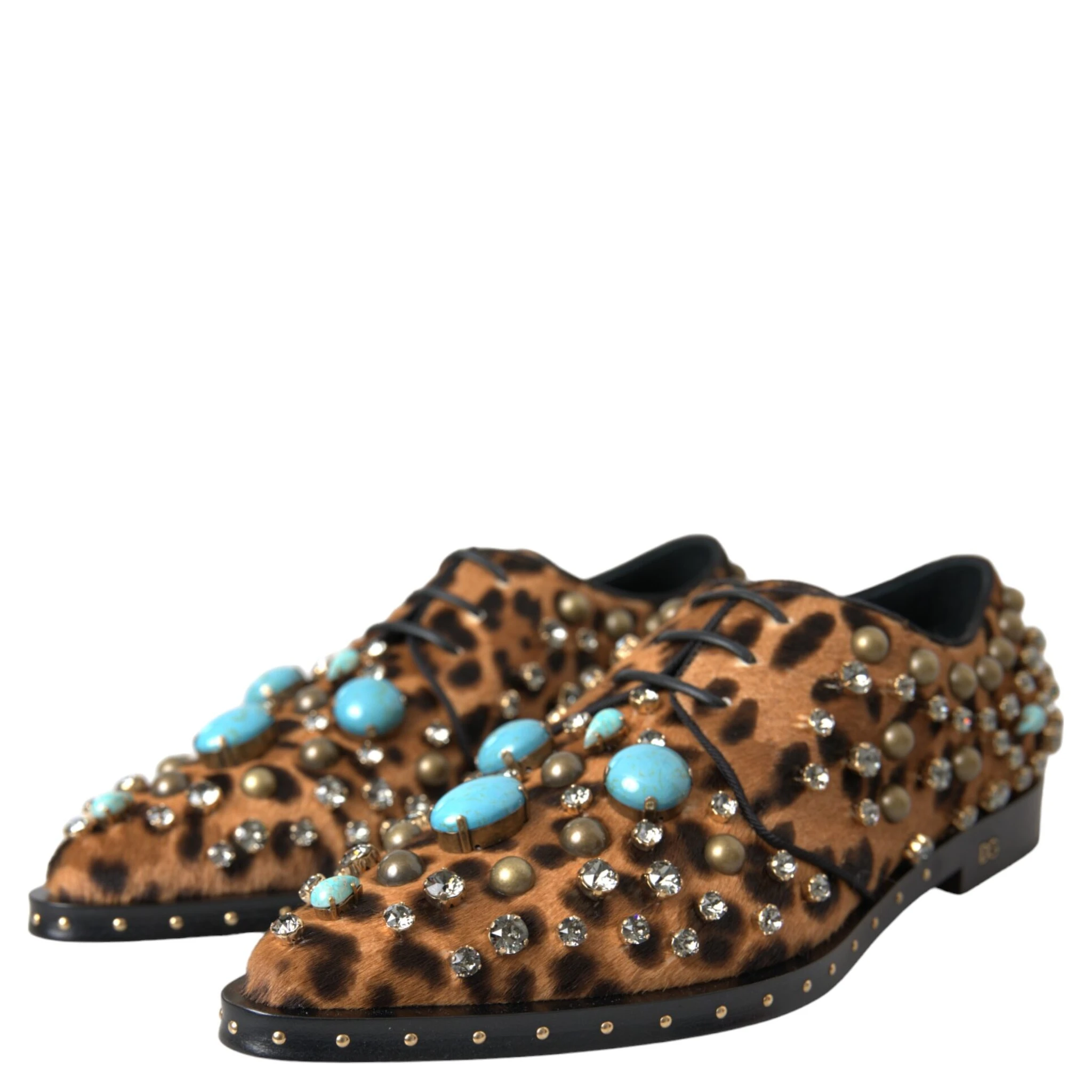 Brown Leopard Hair Crystal Dress Broque Shoes