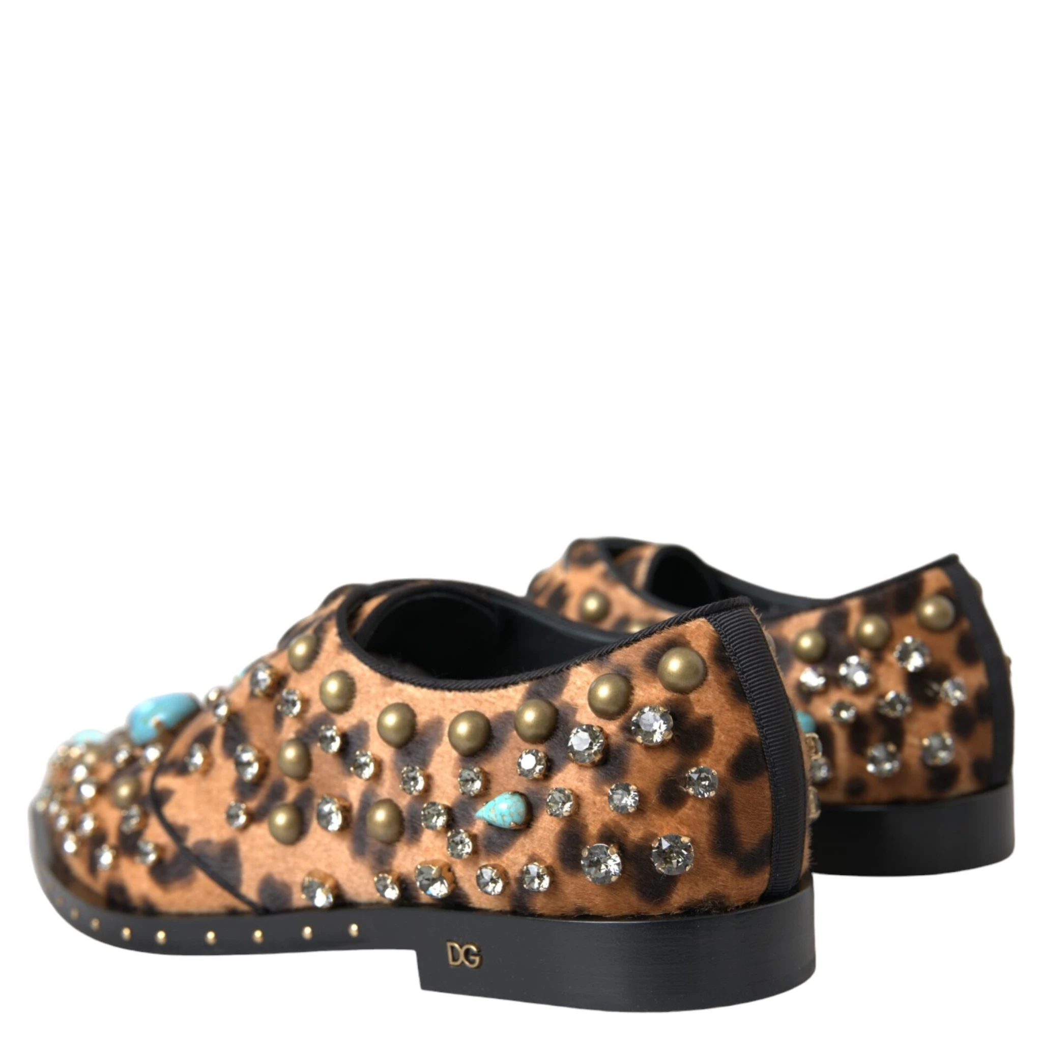 Brown Leopard Hair Crystal Dress Broque Shoes