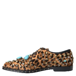 Brown Leopard Hair Crystal Dress Broque Shoes