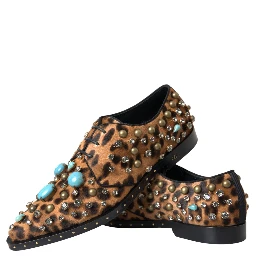 Brown Leopard Hair Crystal Dress Broque Shoes
