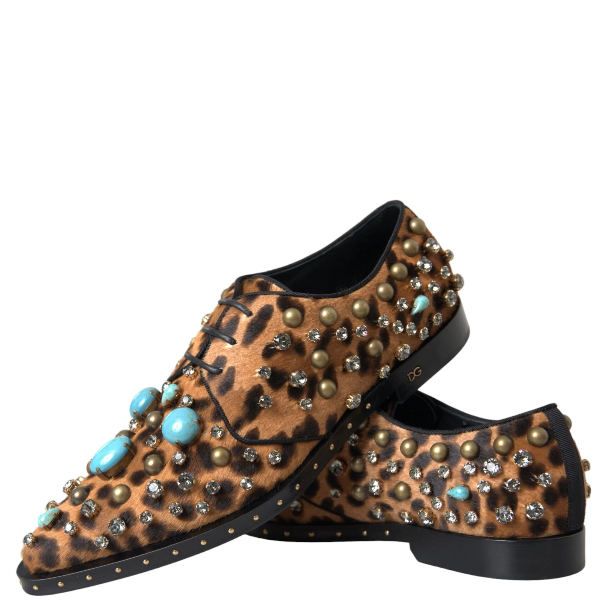 Brown Leopard Hair Crystal Dress Broque Shoes