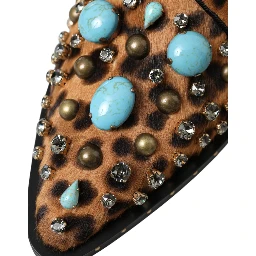 Brown Leopard Hair Crystal Dress Broque Shoes