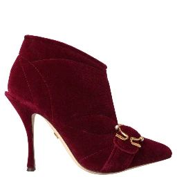 Dark Red Velvet Devotion Buckle Boots Shoes