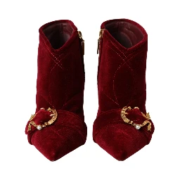 Dark Red Velvet Devotion Buckle Boots Shoes