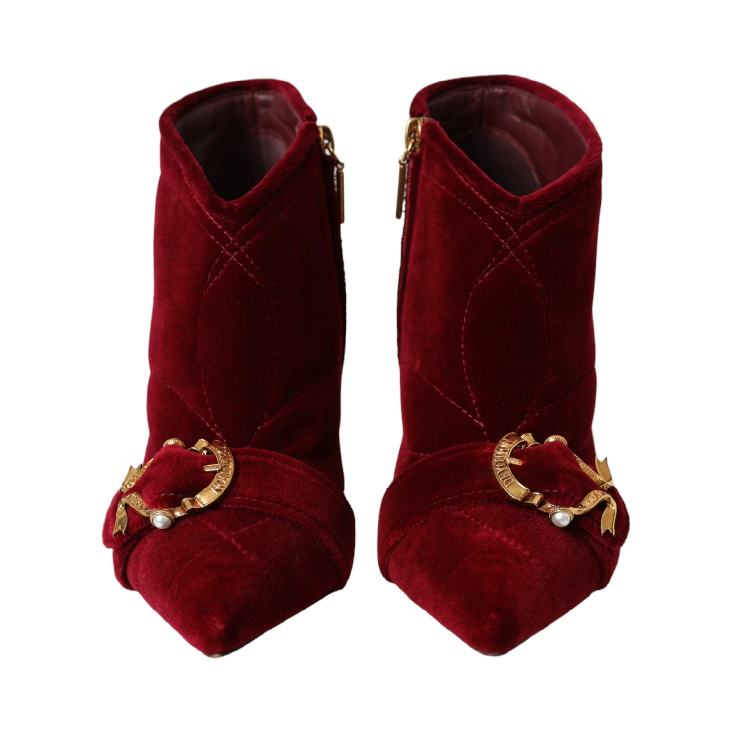 Dark Red Velvet Devotion Buckle Boots Shoes