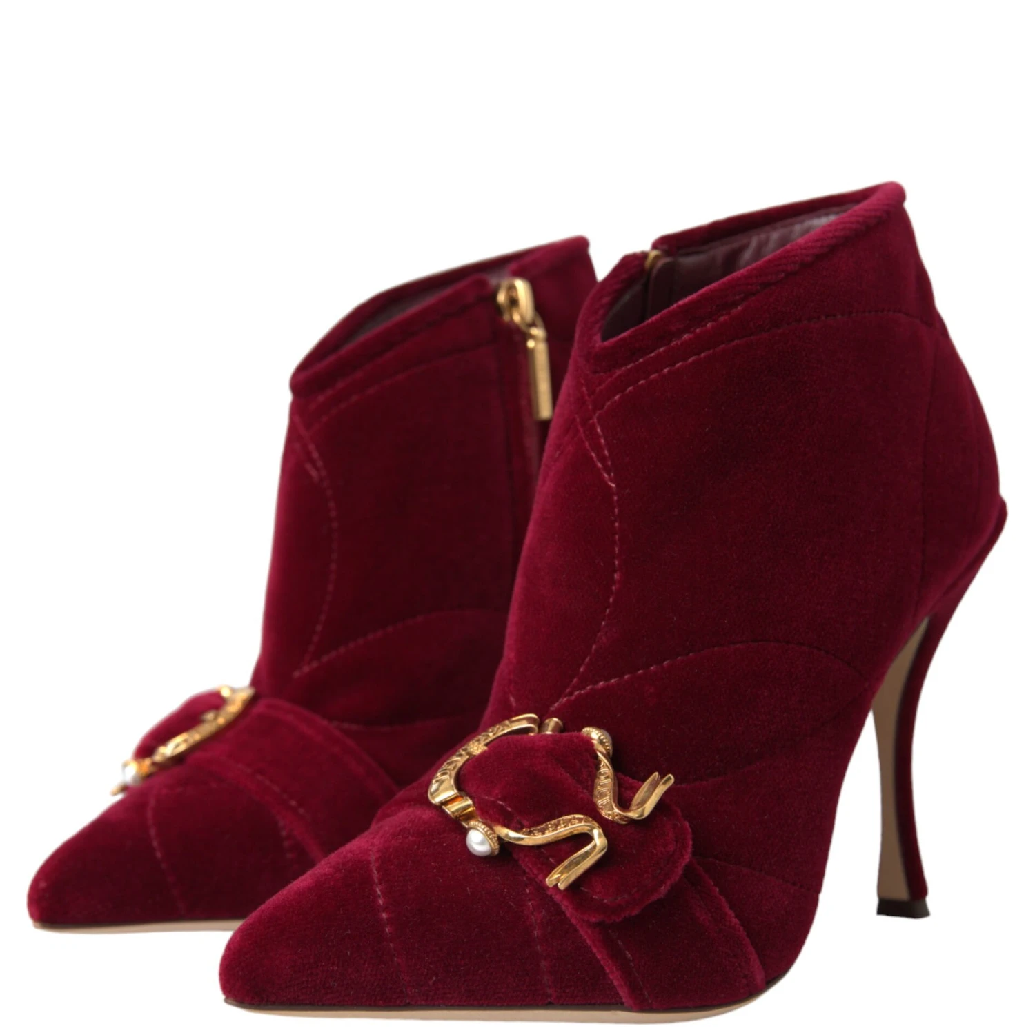 Dark Red Velvet Devotion Buckle Boots Shoes