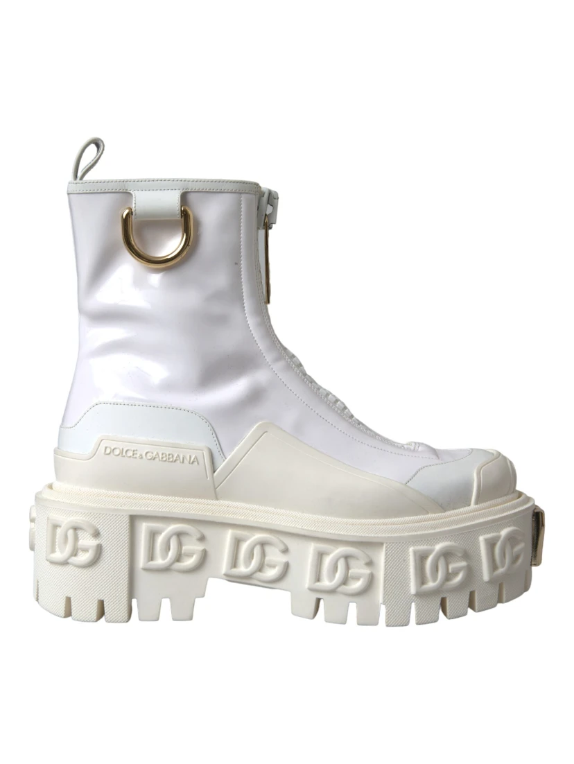 White Leather Rubber Logo Ankle Boots Shoes