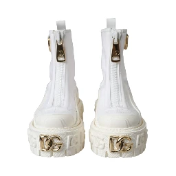 White Leather Rubber Logo Ankle Boots Shoes