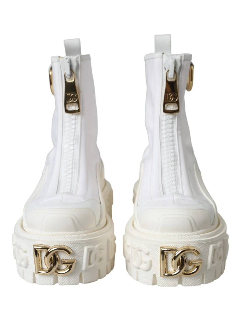 White Leather Rubber Logo Ankle Boots Shoes