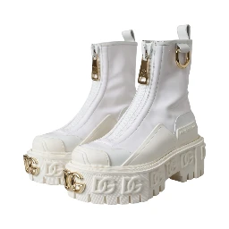 White Leather Rubber Logo Ankle Boots Shoes