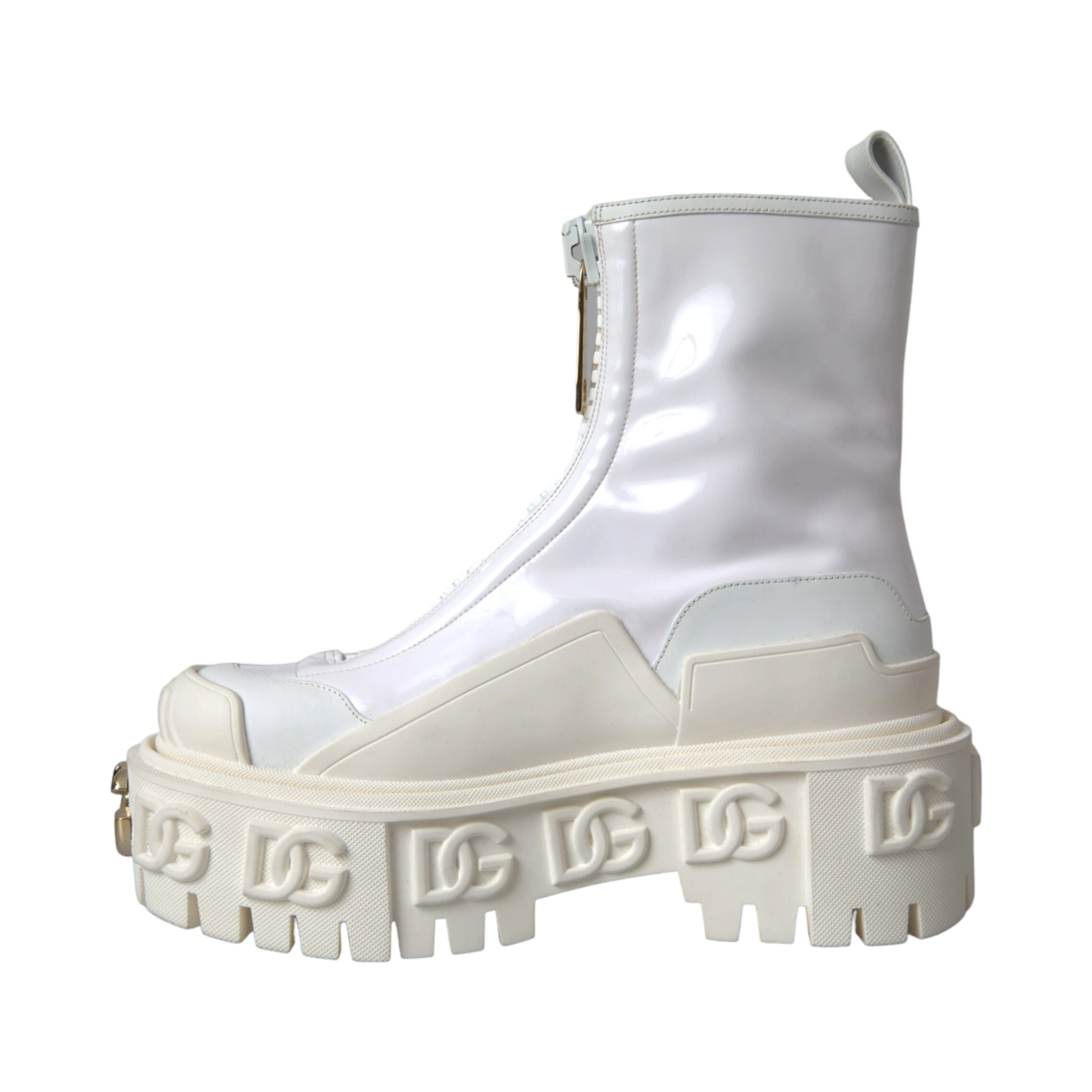 White Leather Rubber Logo Ankle Boots Shoes
