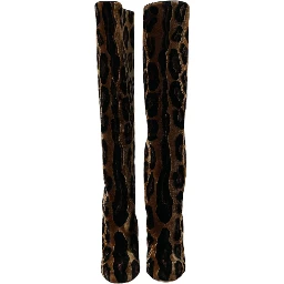 Brown Giraffe Velvet Leather Boots Shoes