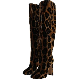 Brown Giraffe Velvet Leather Boots Shoes