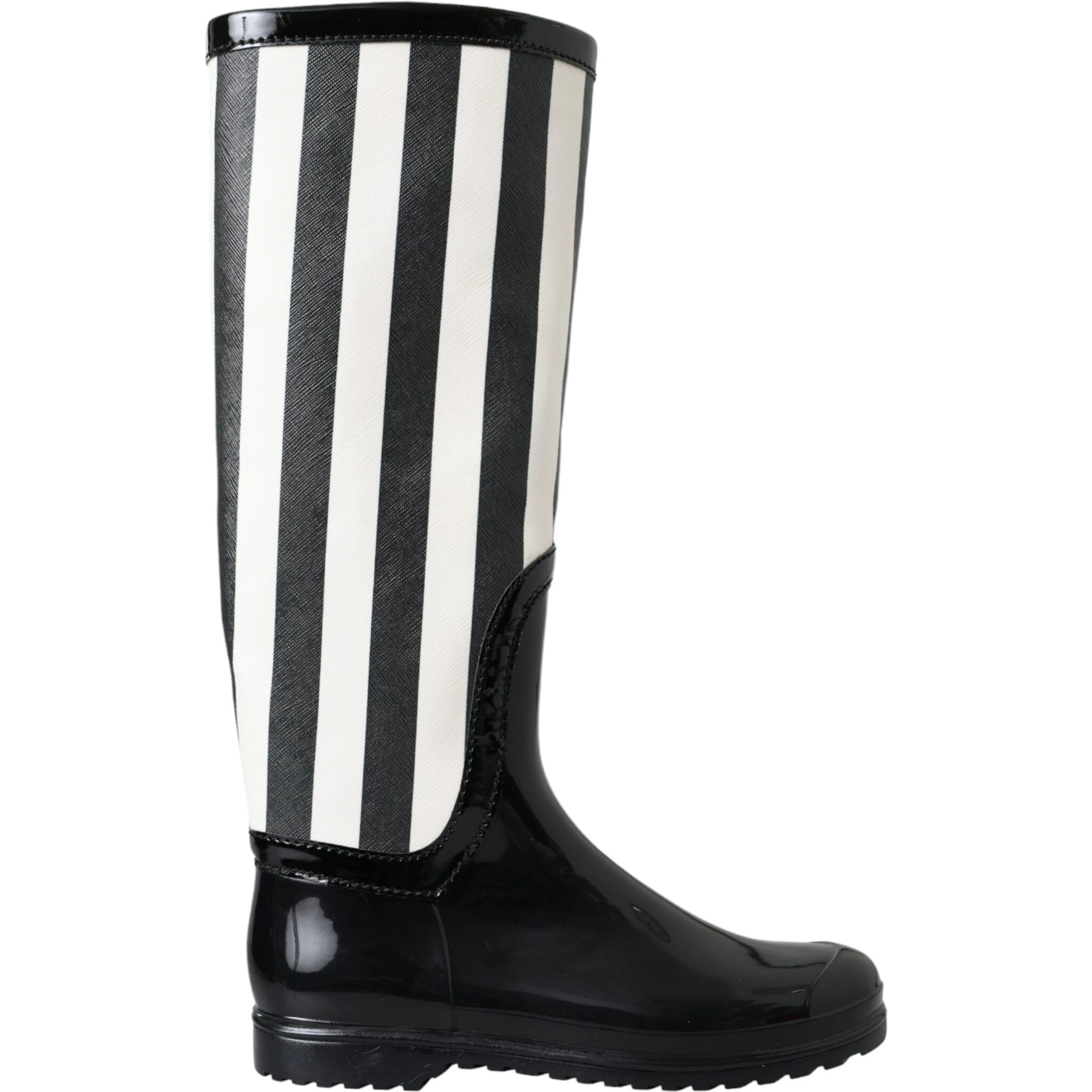 Black Rubber Knee High Flat Boots Shoes