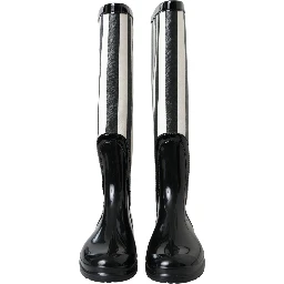 Black Rubber Knee High Flat Boots Shoes