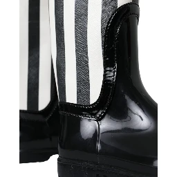Black Rubber Knee High Flat Boots Shoes