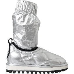 Metallic Silver Quilted Logo Patch Boot Shoes