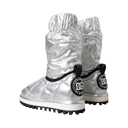 Metallic Silver Quilted Logo Patch Boot Shoes
