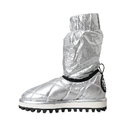 Metallic Silver Quilted Logo Patch Boot Shoes