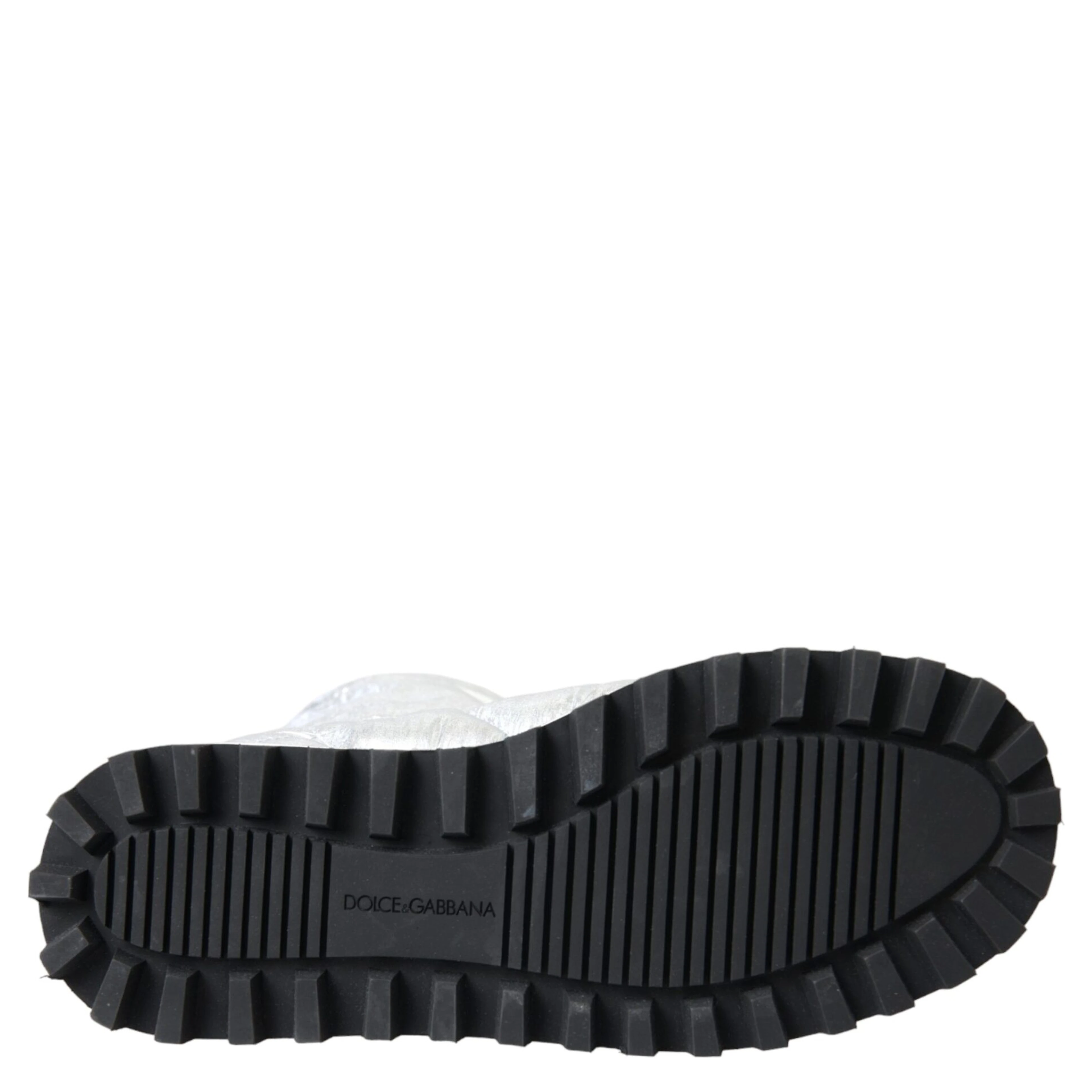Metallic Silver Quilted Logo Patch Boot Shoes
