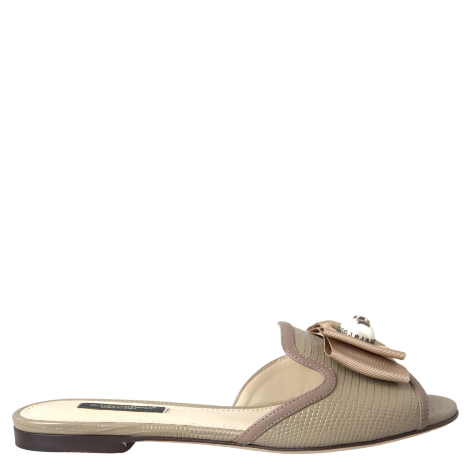 Beige Logo Pearl Flats Sandals Slides Shoes