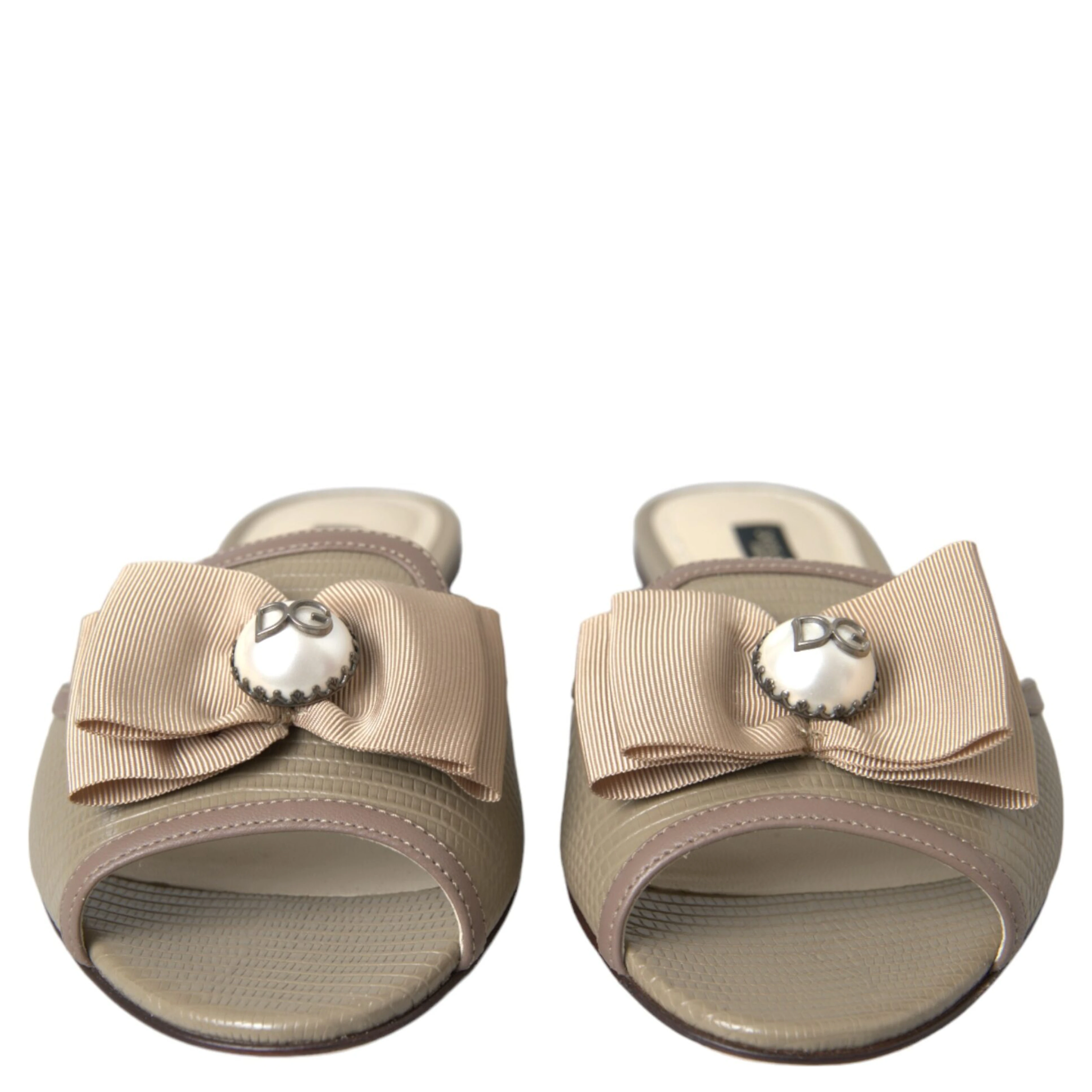 Beige Logo Pearl Flats Sandals Slides Shoes