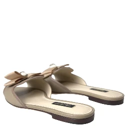 Beige Logo Pearl Flats Sandals Slides Shoes