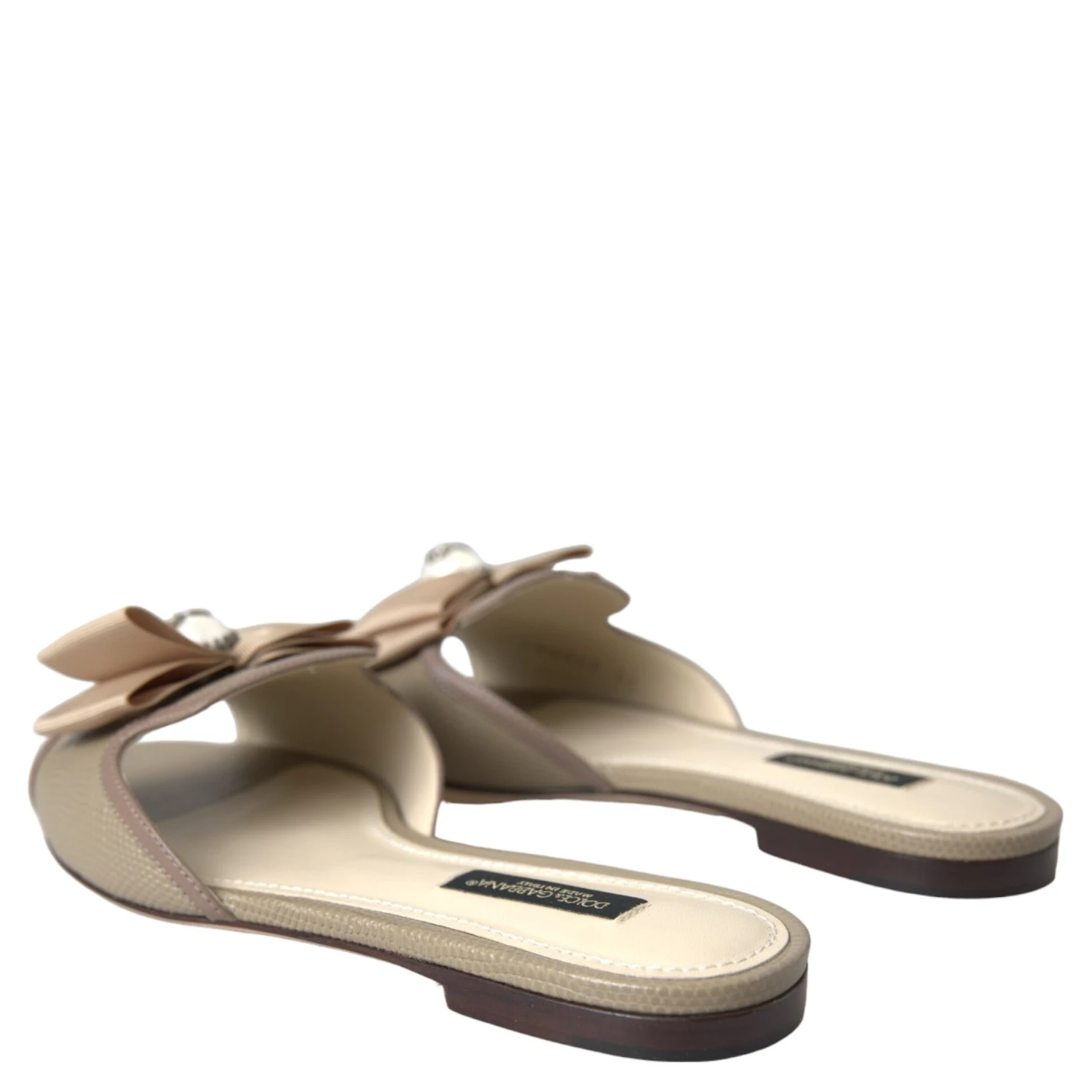 Beige Logo Pearl Flats Sandals Slides Shoes