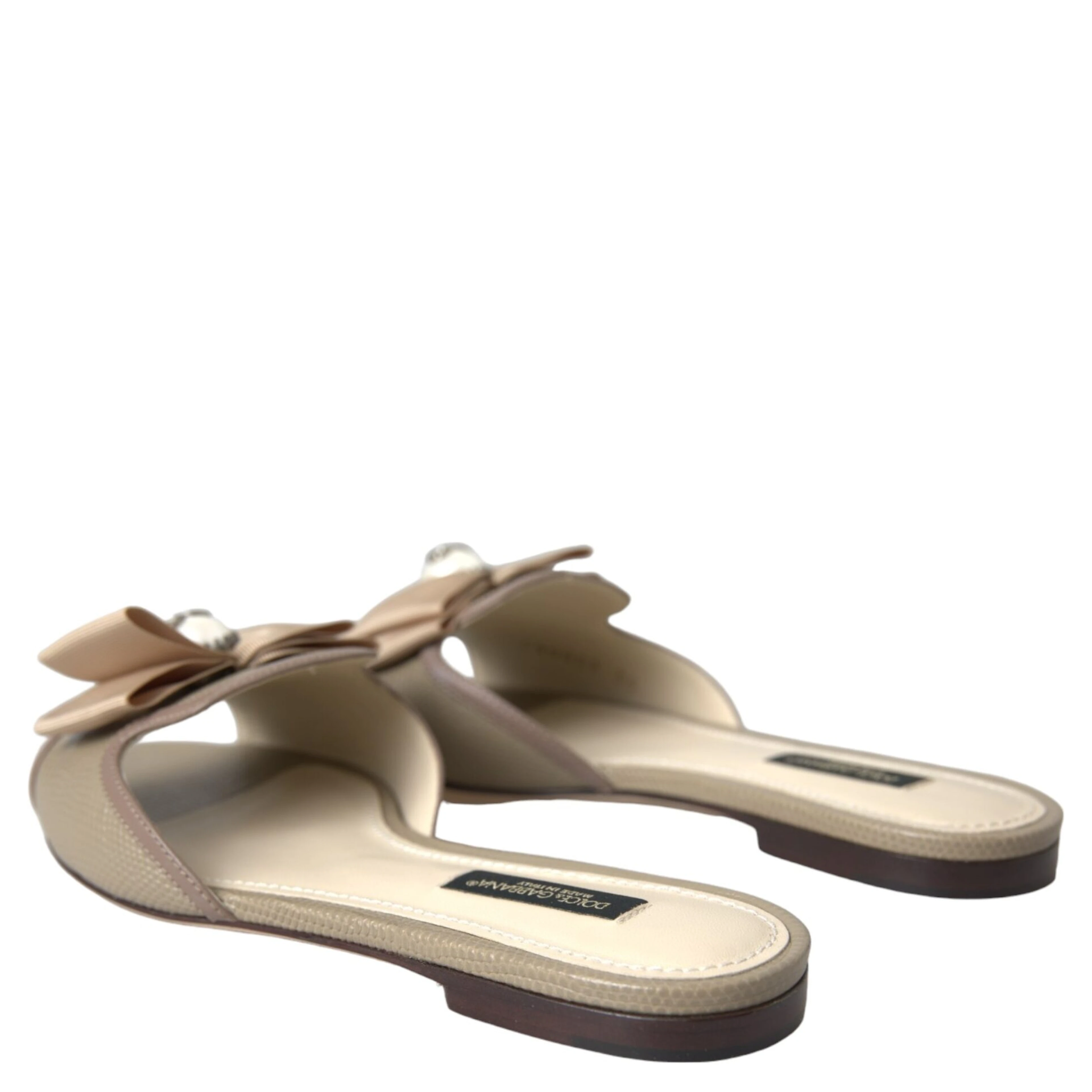 Beige Logo Pearl Flats Sandals Slides Shoes