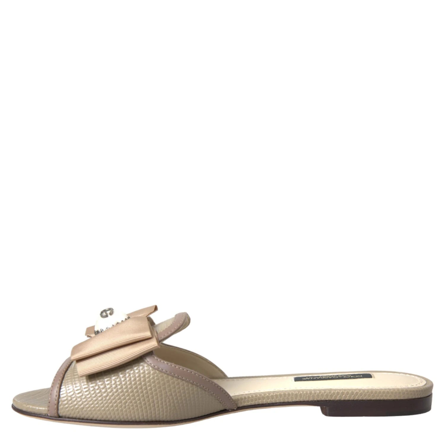 Beige Logo Pearl Flats Sandals Slides Shoes