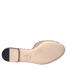 Beige Logo Pearl Flats Sandals Slides Shoes