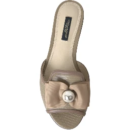 Beige Logo Pearl Flats Sandals Slides Shoes