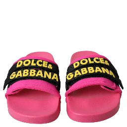 Pink Black Logo Beachwear Flats Sandals Shoes